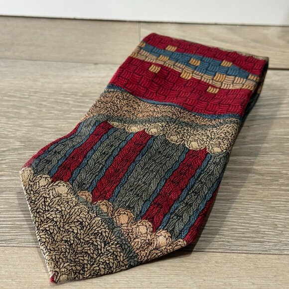 Evan Picone Tie Mens Silk Abstract Pattern Classic Necktie 56 Inch Wide - Picture 1 of 4